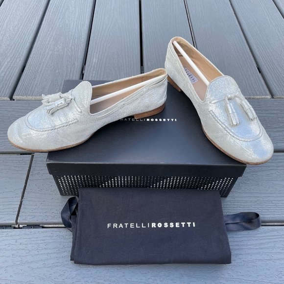 Fratelli Rossetti Silver Leather Tassel Loafer - Size 37.5 IT (7.5 US) Women's - Picture 2 of 7
